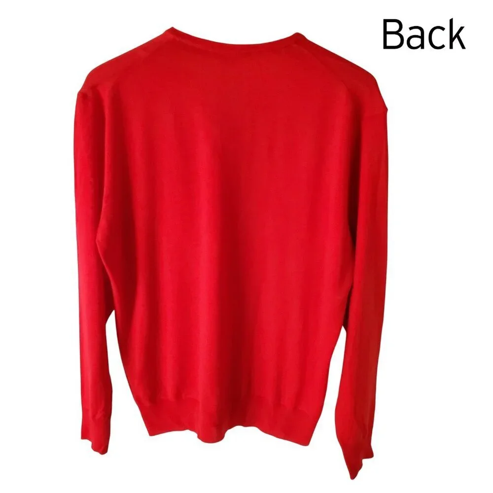 Luigi Baldo V Neck 100% Extra Fine Merino Wool Red Sweater Size M